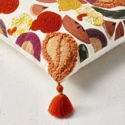 18"x18" Square Cotton Embroidered Harvest Accent Pillow White/Red/Mustard - Opalhouse™ Designed With Jungalow™ -Opalhouse Shop GUEST 2a242e61 0c06 4d42 a26e 193797b3c7b4